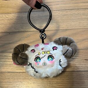 White & Brown Ram Plush Keychain with Colorful Face